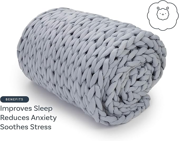 Nuzzie Chunky Knit Weighted Blanket - Breathable, Cooling, Hand Made Knit Throw Blanket for Sleep - Machine Washable, Stylish Decor Design (Misty Grey, Queen | 22lbs | 60"x80")-Ruum Studio Home