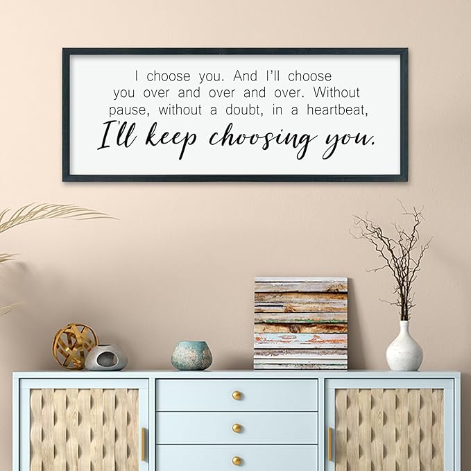 comurdyo I'll Keep Choosing You Sign 32"X12" for Master Bedroom Above Bed Wall Decor I Choose You Large Wood Framed Wall Hanging Art (Black)-Ruum Studio Home