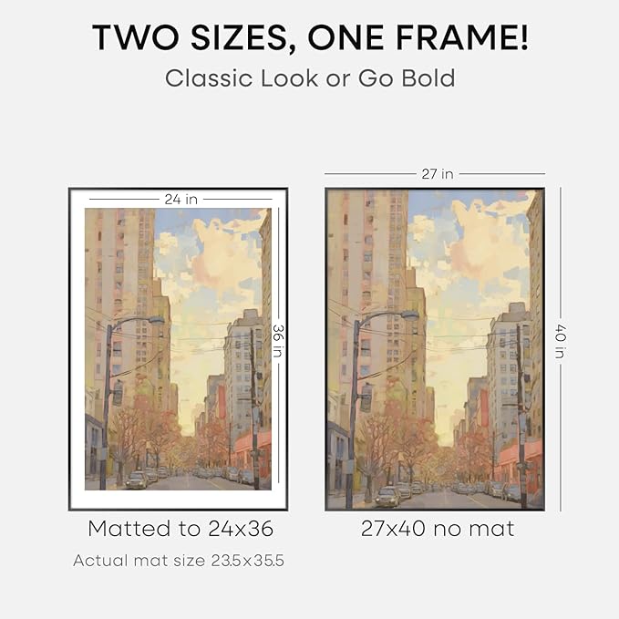 Homeforia 27x40 inch Poster Frame Black, High End Metal 27 x 40 Large Movie Picture Frames with Mat 24 by 36 in Photo, 27x40 Thin Frame Matted to 24x36, 40x27 Frame, Tempered Glass, Wall Kit, Set of 1-Ruum Studio Home