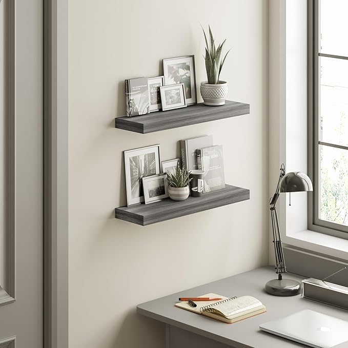 BAMEOS Floating Shelf,Wall Shelf,Decor Wall Mounted Shelves,Hanging Shelf Set L24xW6 for Bathroom Kitchen Living,Kitchen,Room Bedroom Storage,Walnut-Ruum Studio Home