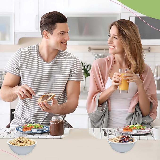 4 Pcs Portion Control Plates & Bowls Set (2 Plates + 2 Bowls, 9 Inch) - Self-Measuring for Weight Loss, Gastric Bypass, LapBand, Diabetes & Healthy Diets, Pink & Blue, for Adults & Children-Ruum Studio Home