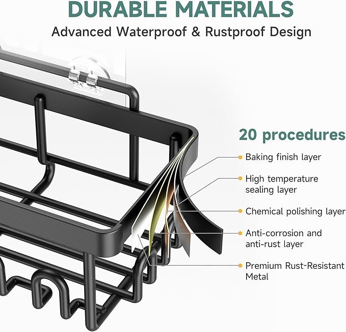 Veken Rustproof & Waterproof Shower Caddy 6-Pack, No Drilling Adhesive Shelves Rack with Soap Holder, Large Capacity Bathroom Organizers and Storage, Wall-Mounted Kitchen & Home Decor-Ruum Studio Home