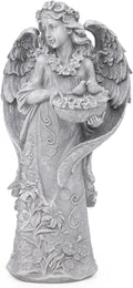 Outdoor Statues Angel Décor Garden Statue- 23.5" H Angel Statue,Resin Angel with Bird Figurine, Ideal for Yard, Patio, Deck, Home Entryway, and Hallway（Grey）-Ruum Studio Home