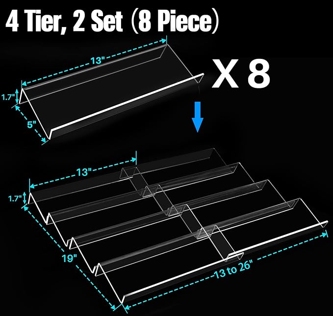 Antimbee Spice Drawer Organizer, 4 Tier- 8 Pack Kitchen Spice Rack Tray for Drawer, Expandable From 13" to 26" Acrylic Seasoning Organizer Rack Holds up 56 Spice Jars (Jars not Include)-Ruum Studio Home