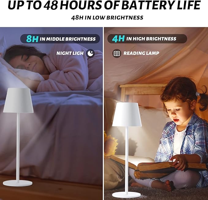 Maksone 2 Pack RGB Cordless Table Lamp, 6600mWh Rechargeable Battery Desk Lamp, 3000K Stepless Dimming and Led Color Changing Night Light, IP54 Waterproof Outdoor Portable Lamp for Patio (White)-Ruum Studio Home