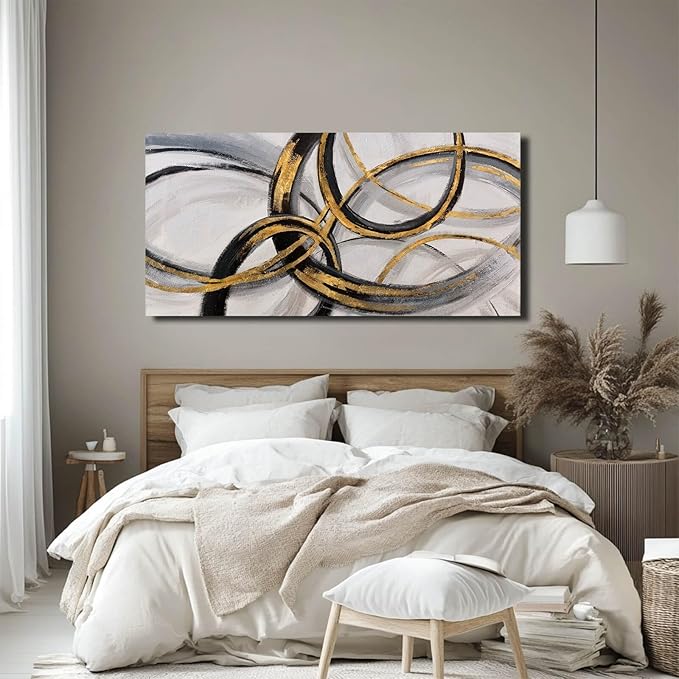 SOUGUAN Black Art Modern Art Picture for Bedroom Gray Abstract Oil Painting Home Decorations for Living Room Dining Room Office 24"x48"-Ruum Studio Home