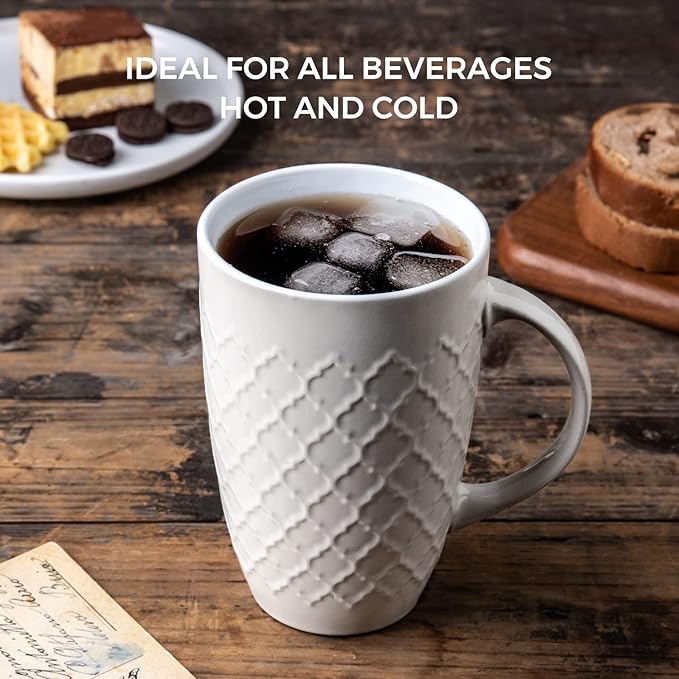 AmorArc Extra Large Coffee Mugs Set of 6, 20oz Ceramic Tall Coffee Mugs Set with Textured Geometric Patterns for Coffee/Tea/Beer/Hot Cocoa, Dishwasher & Microwave Safe,Beige-Ruum Studio Home