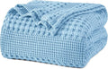 PHF 100% Cotton Waffle Weave Blanket Queen Size, Soft Lightweight Breathable Cozy Summer Blankets for Bed, Luxury Aesthetic Woven Bedding for Home Decor, 90"x90", Sky Blue-Ruum Studio Home