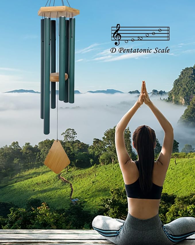 Wind Chimes Outdoor Deep Tone, Wind Chimes for Outside, Memorial Wind Chimes with Hook as Gifts for Mother's Day/Housewarming/Christmas, Patio, Garden, Yard, Home Décor. Green-Ruum Studio Home