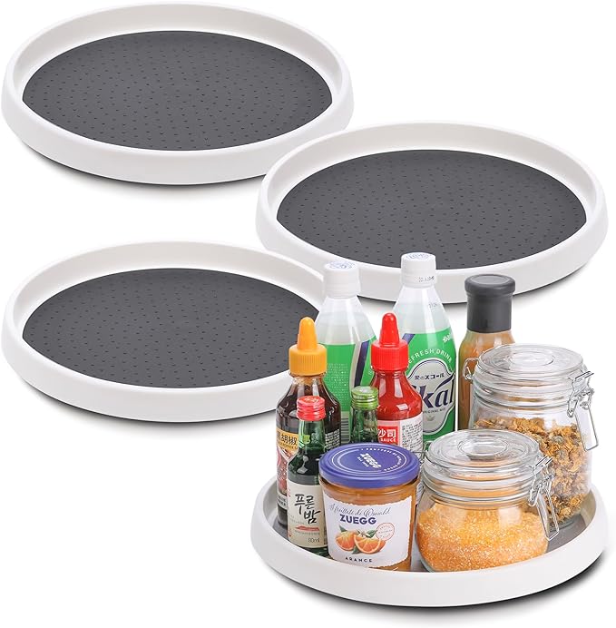 Lazy Susan Turntable, Set of 4, 12 Inch Non-Skid Lazy Susan Organizer for Cabinet, Pantry Organization, Kitchen Storage, Bathroom Sink Cabinet, Refrigerator, Countertop, Spice Rack (4 Pack 12 in)-Ruum Studio Home