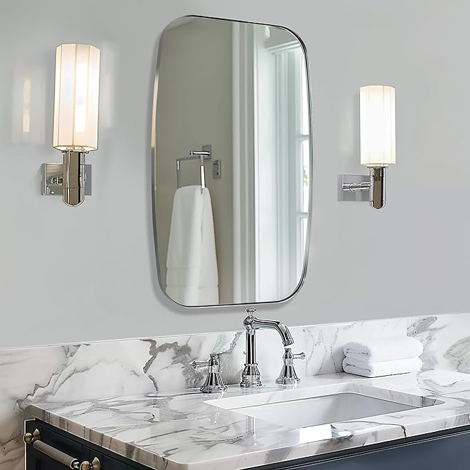 ANDY STAR Chrome Bathroom Mirror, 24x40 Inch Polished Chrome Oval Mirror for Bathroom with Stainless Steel Metal Frame, Oblong Mirror for Bathroom, Living Room, Entryway-Ruum Studio Home
