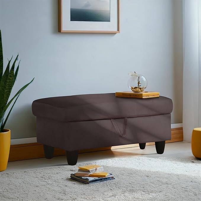 Ottoman Rectangular Storage Ottoman Bench, Flannel Footrest Stool Footstool with Lid for Living Room, Bedroom, Entryway, Dark Coffee, 28.5"x19"x17.5"-Ruum Studio Home