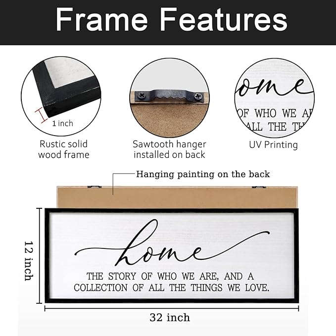 Home The Story of Who We Are Sign Farmhouse Family Wall Decor 32x12 Inch Plaque Wood Framed Art for Hanging (Black)-Ruum Studio Home