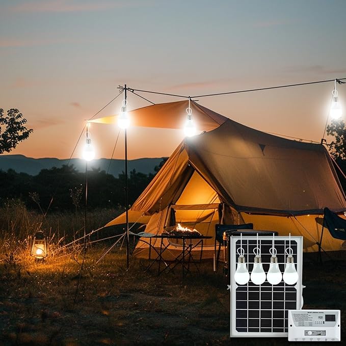 Solar Powered Indoor & Outdoor Pendant Lights with 4 LED Bulbs, Each 5m Cord, Waterproof, 6000mAh Battery for Yards, Gardens, Patios, Camping, RVs & Sheds-Ruum Studio Home