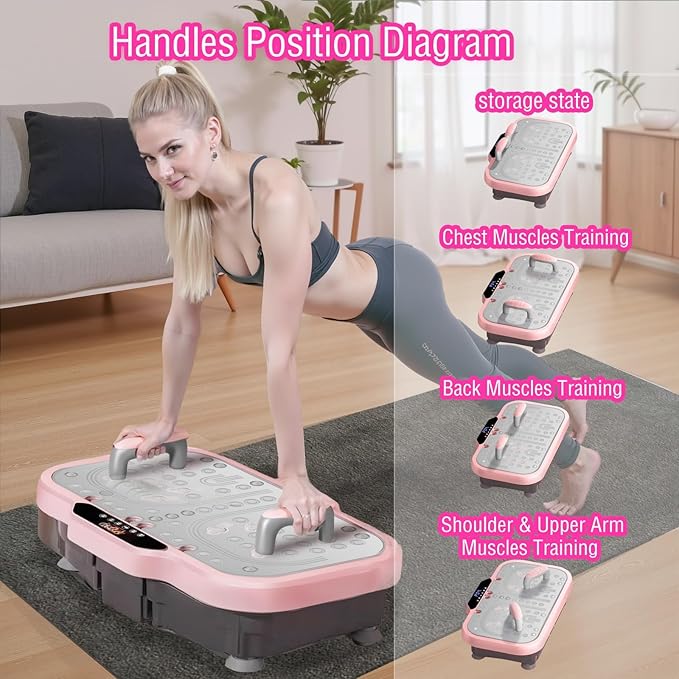 Vibration Plate Exercise Machine, Vibrating Fitness Platform Whole Body Shake Board Workout Equipment Fat Burner Vibrate Stand with Bluetooth Resistance Bands for Women Men Home Sport Gym-Pink-Ruum Studio Home