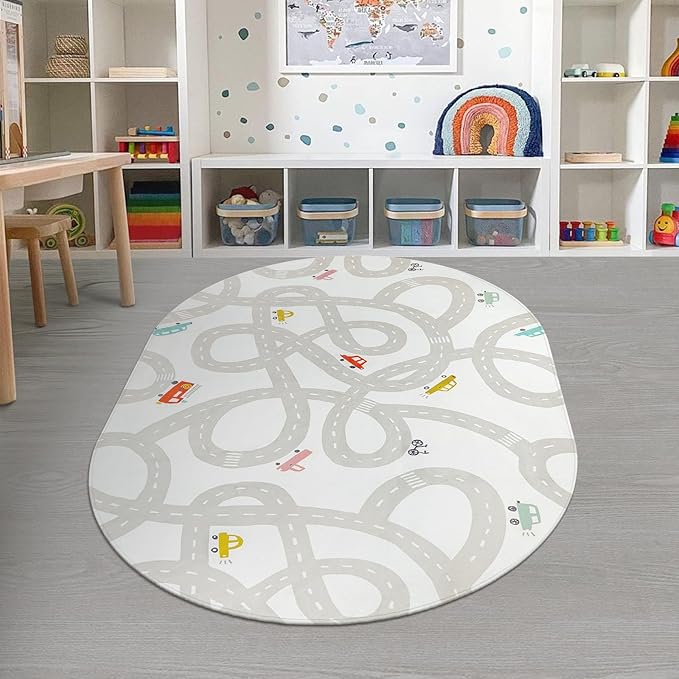 STARUIA Grey Kids Rug for Playroom, 5'x7' Washable Road Rug for Kids Bedroom, Non-Slip Car Rugs for Nursery, Large Traffic Play Mat Utral Soft Baby Carpet for Boys Girls Dorm Toy Room Tent-Ruum Studio Home