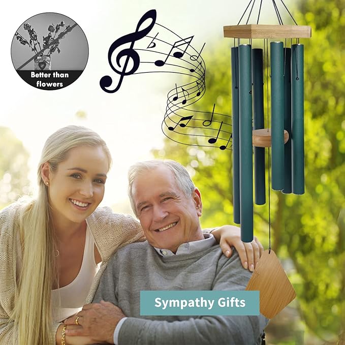 Wind Chimes Outdoor Deep Tone, Wind Chimes for Outside, Memorial Wind Chimes with Hook as Gifts for Mother's Day/Housewarming/Christmas, Patio, Garden, Yard, Home Décor. Green-Ruum Studio Home
