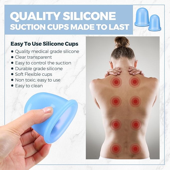 TrelaCo 12 Pcs 2 Size Cupping Therapy Set Silicone Anti Cellulite Cupping Kit for Massage Therapy Cupping Therapy Set Vacuum Suction Cup for Arthritis Relief, Pain Reduction Adults Home Use(Blue)-Ruum Studio Home