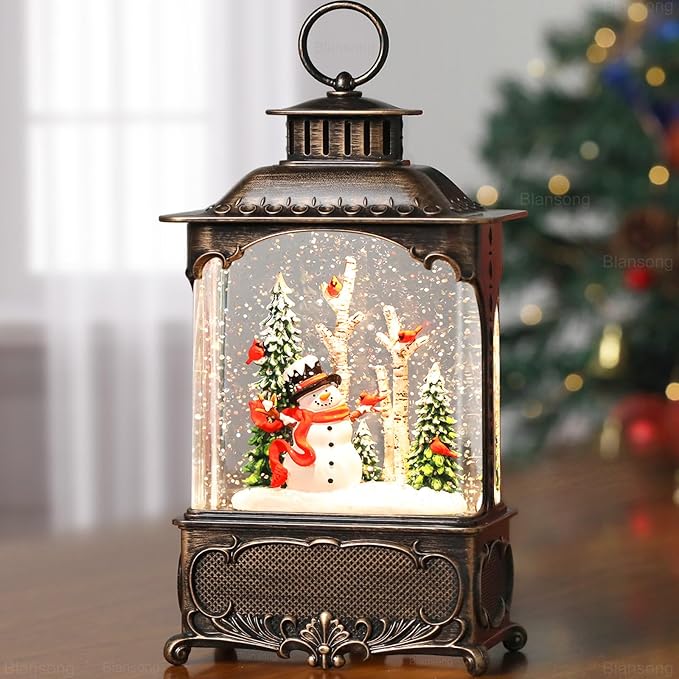 Snowman Snow Globe Lantern Christmas Decorations Gifts Auto Snowfall Glitter Music Collection Snowman Cardinal Birch Forest with 6H Timer USB/Battery Powered 10.2 inch-Ruum Studio Home