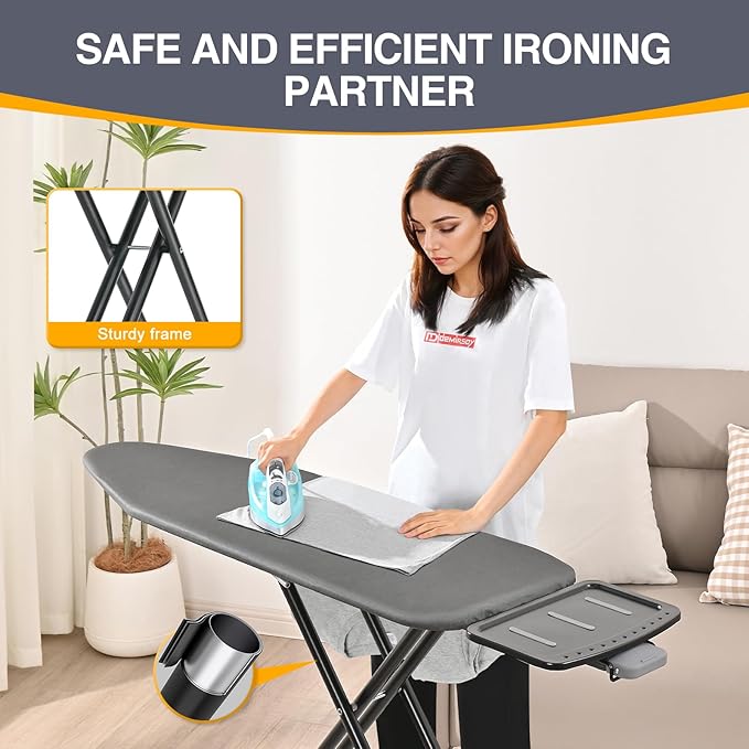 APEXCHASER Ironing Board, Full Szie Iron Board with Iron Rest,Height Adjustable,Extra Thick Heat Resistant Cover with Sleeve Board 15x45 Grey-Ruum Studio Home