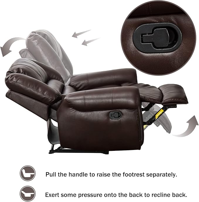 CANMOV Leather Recliner Chair, Classic and Traditional Manual Recliner Chair with Comfortable Arms and Back Single Sofa for Living Room, Brown-Ruum Studio Home