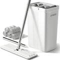 JOYMOOP Mop and Bucket with Wringer Set, White Flat Squeeze Mop Bucket Set for Floor Cleaning, Wet Dry Mops for Walls, Wall Cleaner with Long Handle, Hardwood Floor Mop-5 Microfiber Cloths-Ruum Studio Home