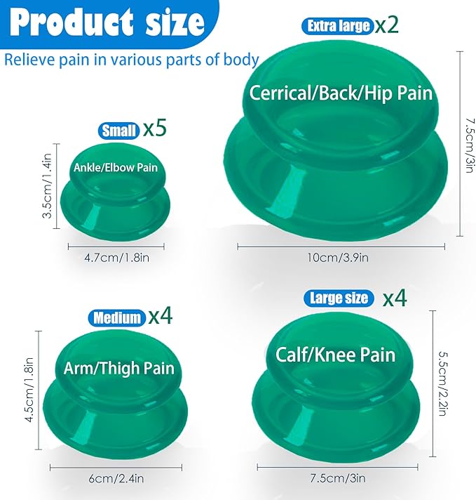 15Pcs Cupping Therapy Set-Professional Silicone Cupping, Suitable for Facial Body Massage/Deep Myofascial Release/Pain Relief/Muscle Relaxation & More (Green,15pcs)-Ruum Studio Home