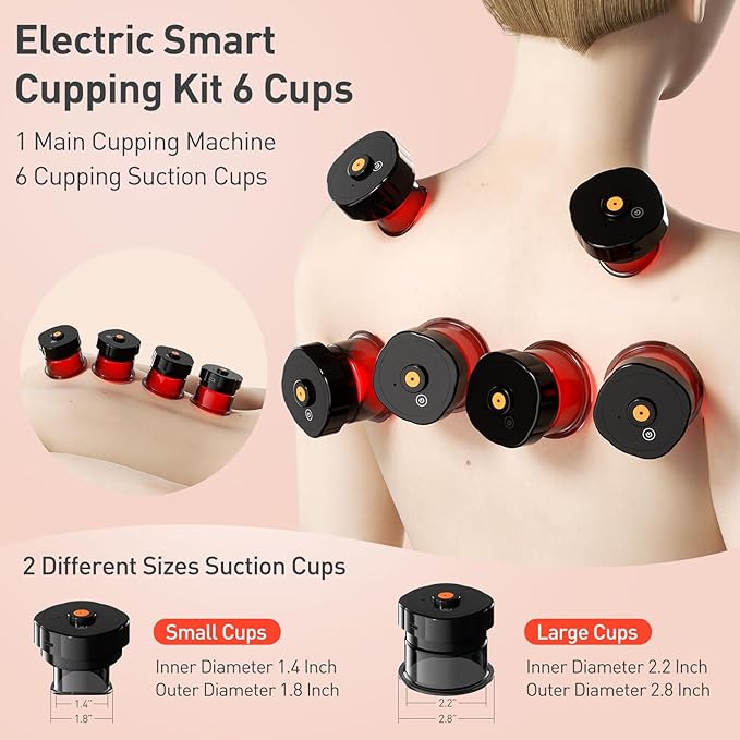 UBALANCE Smart Cupping Therapy Set - Cellulite Massager with 6 Massage Cups, Portable Electric Device for Enhanced Blood Circulation, Reduced Cellulite, and Muscle Soreness Relief（Red）-Ruum Studio Home