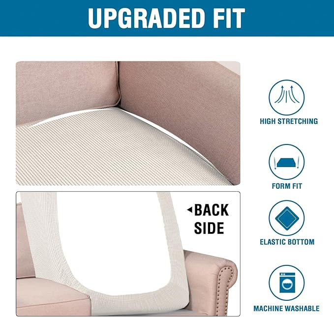 H.VERSAILTEX Super Stretch Individual Chaise Cover Sectional Couch Covers for L Shaped Sofa Both Left/Right Featuring Thick Jacquard Textured Twill Fabric (1 Piece Chaise Cover Large, Porcelain)-Ruum Studio Home