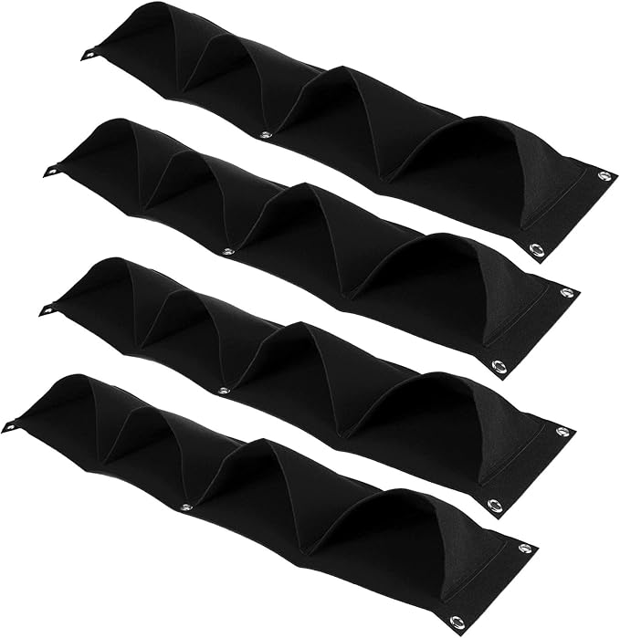 Atyhao Vertical Hanging Outdoor Wall Planter 4Pcs 4 Pocket Plant Grow Bag Wall Mounted Reusable Degradable Felt Garden Planter Herbs, Succulents Artificial Pl or Flowers. (Black)-Ruum Studio Home