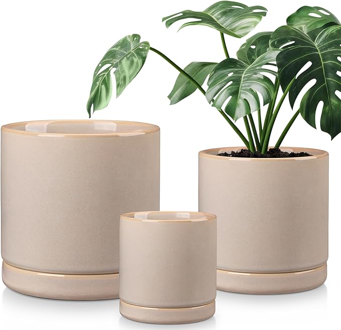 vancasso Ceramic Planters, Plant Pots for Indoor Plants, 6.25+8.25+10.25 Inch Ceramic Pots for Plants, Flower Pots with Drainage Holes (Gray, 6.25+8.25+10.25 Inch)-Ruum Studio Home