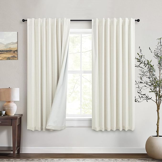 Short Black Out Curtains 54 Inch Long for Bedroom Small Window 2 Panel Back Tab Pocket Lightweight Blackout Insulating Noise Reducing Cooling Curtain for Summer Heat Winter Dining Room Darkening Cream-Ruum Studio Home