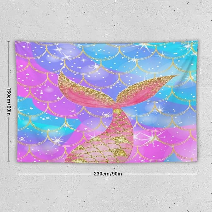 HZOHNAGO Mermaid Scales Tapestry Colorful Shiny Scales Mermaid Tail Pattern Printed Wall Tapestry Wall Hanging for Bedroom Living Room Dorm 90" W x 60" H-Ruum Studio Home