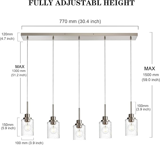 Lighting Contemporary Brushed Nickel Linear Chandelier Pendant Light 5 Lights Clear Seeded Glass Farmhouse Pendant Lighting Modern Dining Room Light Fixture for Living Room Kitchen Island-Ruum Studio Home