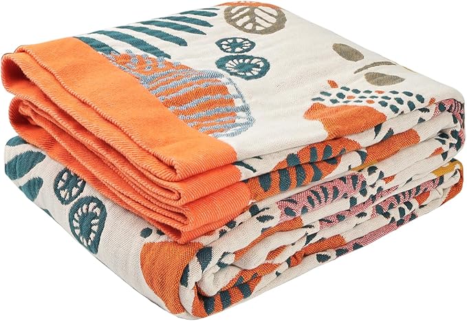 Boho Throw Blanket for Bed - 100% Pure Cotton Ultra Soft Rustic Quilt - Farmhouse Decor Bed Blankets, All Season Rustic Throw for Sofa Couch Chair(91''x 98'', Floral Print 2)-Ruum Studio Home