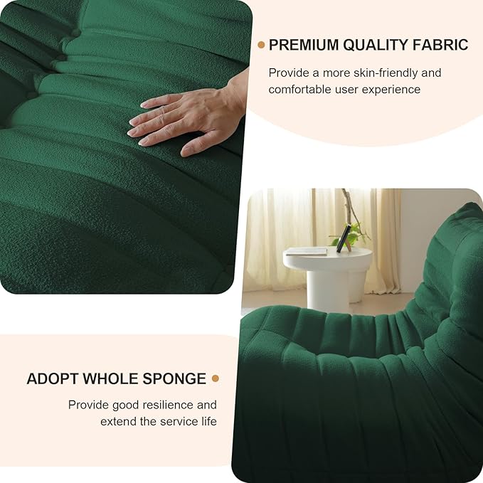 Luxury Sofa Couch Chair, Lazy Floor Seating, Fireside Bean Bag Chair, Ergonomic Tatami Sofa Lounger for Living Room, Bedroom, Office, 3 Seat, Green-Ruum Studio Home