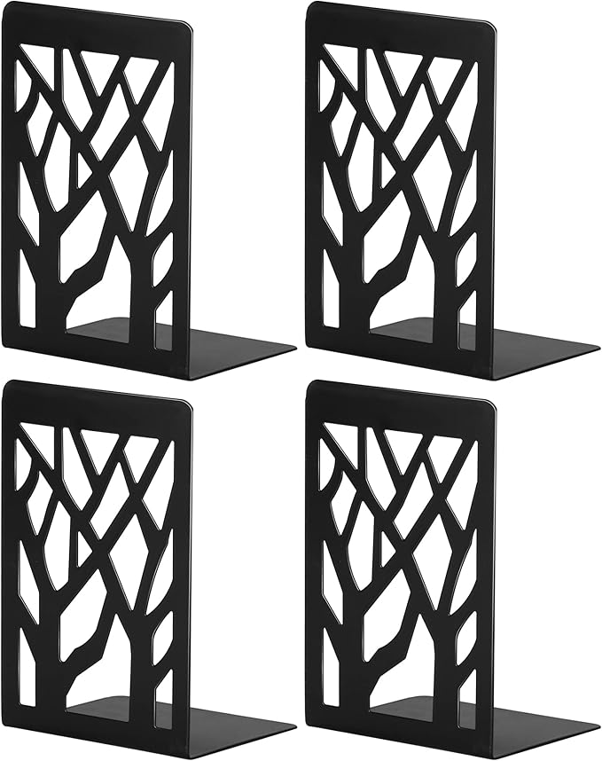 Book Ends, Bookends, Bookends for Shelves, Bookend, Book Ends for Heavy Books, Black Metal Book Shelf Holder Home Decorative, Book Stoppers for Shelves 2 Pair-Ruum Studio Home