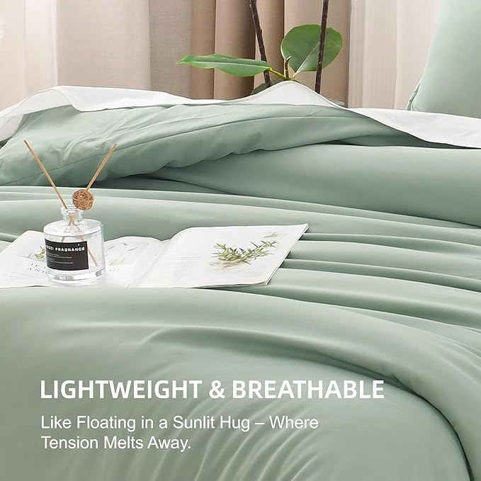 Litanika King Size Comforter Set Sage Green, 3 Pieces Lightweight Solid Comforter King Size, All Season Fluffy Down Alternative Comforter Bed Set Quilt Blanket-Ruum Studio Home