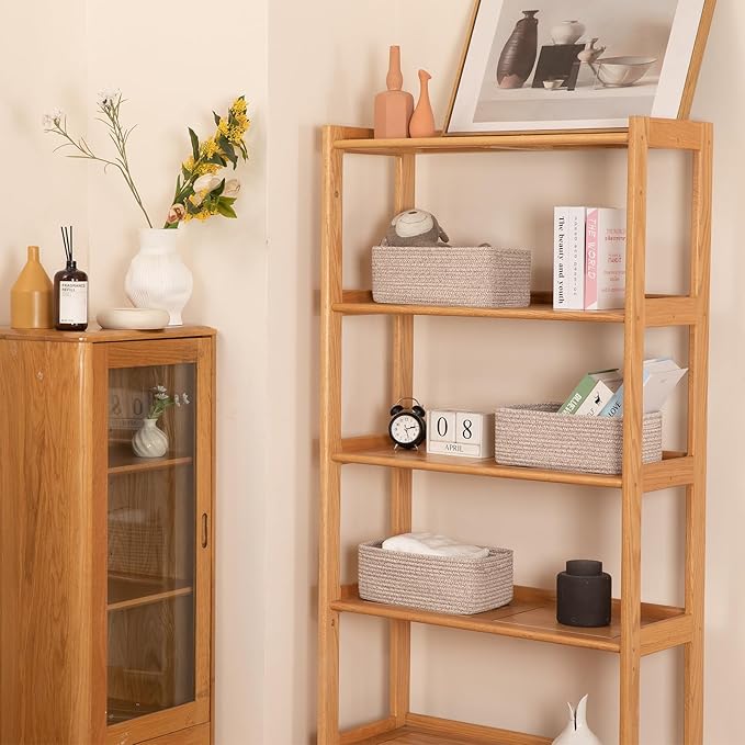 3 Pack Small Storage Baskets for Organizing, Cute Woven Decorative Gift Baskets for Shelves, Mini Closet Organizer Bins with Handles-13''Lx8.66''Wx5.11''H-Brown-Ruum Studio Home