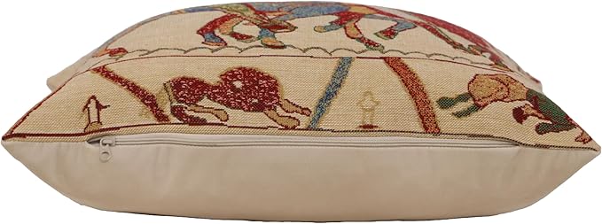 Charlotte Home Furnishings Bayeux Mont St. Michel Throw Pillow Cover 16" x 16" – Medieval Tapestry Cushion Case for Sofa, Couch, & Bed | Cotton Jacquard Woven in Europe | Insert Not Included-Ruum Studio Home