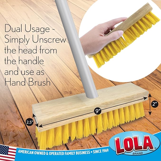 Lola Products Deck Scrub Brush Broom, 9" x 3.5" Wide, Durable Bristles Remove Dirt, Grime, Grout, Leaves, Snow on Patios, Decks, Wet or Dry, 9 Count-Ruum Studio Home