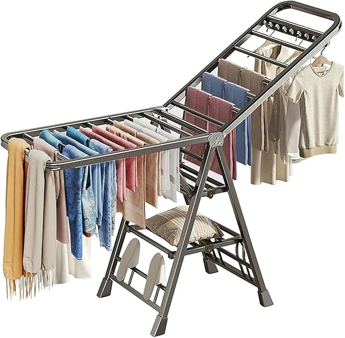 Mimiblack Heavy Duty Clothes Drying Rack Foldable with Wheels, 71'' Extra-Thick Metal Laundry Dryer Stand, 27 Rods Free-Standing for Indoor/Outdoor Windproof Use - Large Size-Ruum Studio Home