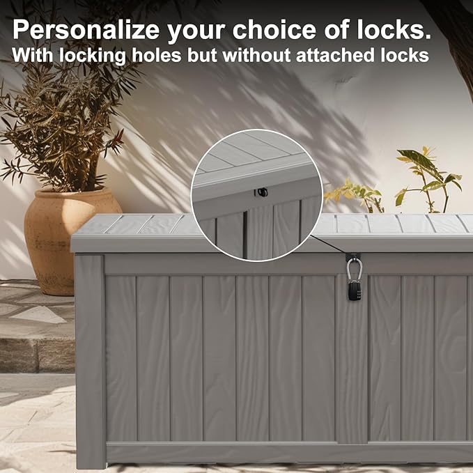 120 Gallon Deck Box,Resin Outdoor Storage Box with Lockable for Patio Furniture, Pool Accessories, Garden Tools Waterproof Outside Storage Box, Grey-Ruum Studio Home