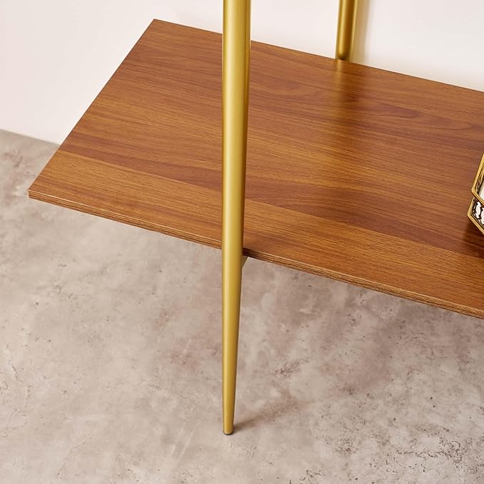 Extra Large Glass Console Table for Living Room, Foyer & Entrance, L47 x W16 x H31, Mid-Century Modern Sofa Table with Amber Glass Top, Walnut Finish Wood Top and Gold Finish Metal Frame-Ruum Studio Home