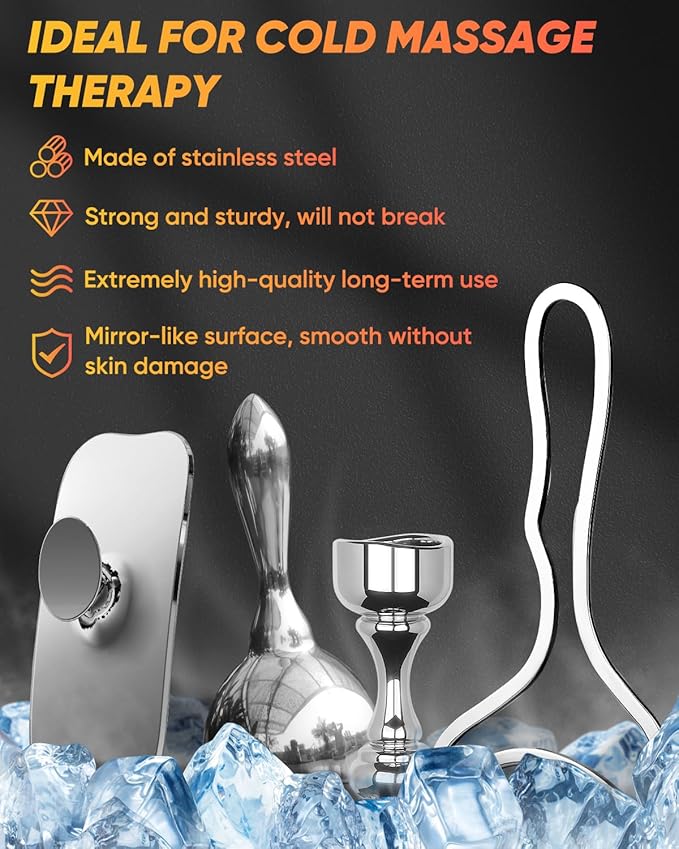 ONUEMP Stainless Steel Therapy Massage Tools, Gua Sha Scraping Body & Face Massager, Maderoterapia Kit Colombiana for Ice Body Sculpting, Lymphatic Drainage, Cellulite Remover, Relieve Sore Muscle-Ruum Studio Home