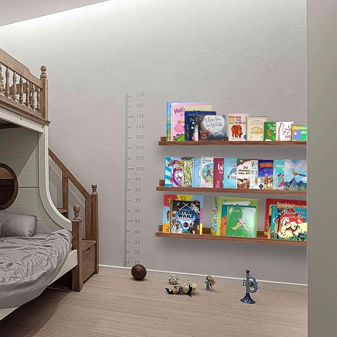 AZSKY 48 Inch Long Floating Shelves Wall Mounted Light Walnut Narrow Photo Picture Ledge Shelves Set of 3 Nursery Book Shelves Photo Frames Display Shelves Kitchen Spice Rack-Ruum Studio Home