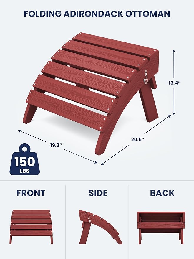 KINGYES Folding Adirondack Ottomans Set of 2 for Adirondack Chair, Red-Ruum Studio Home