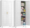 75" Kitchen Pantry Cabinet, White Metal Storage Cabinets with 2 Doors and 4 Adjustable Shelves, Tall Pantry Storage Cabinet for Kitchen, Dining Room, Living Room-Ruum Studio Home