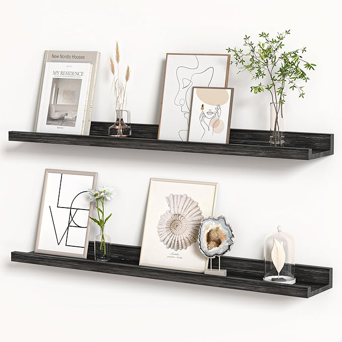 Floating Shelves for Wall, Picture Ledge Shelf 36 Inch Solid Wood Set of 2, Rustic Wall Shelves with Lip, Kids Bookshelf, Photo & Picture Live Edge Floating Shelves for Bedroom, Living Room, Kitchen-Ruum Studio Home