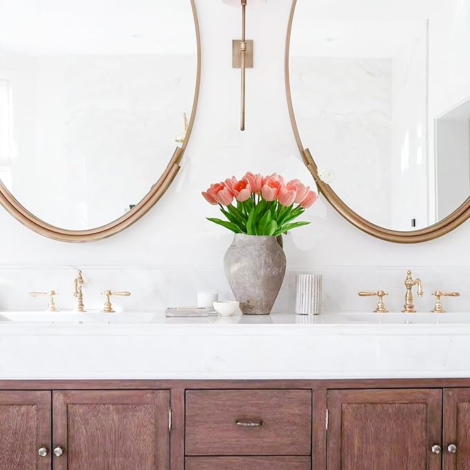 Mandy's Artificial Tulips 12 Stems Light Pink Partially Open PU Faux Flowers for Wedding Home Decor 13.5 Inch-Ruum Studio Home